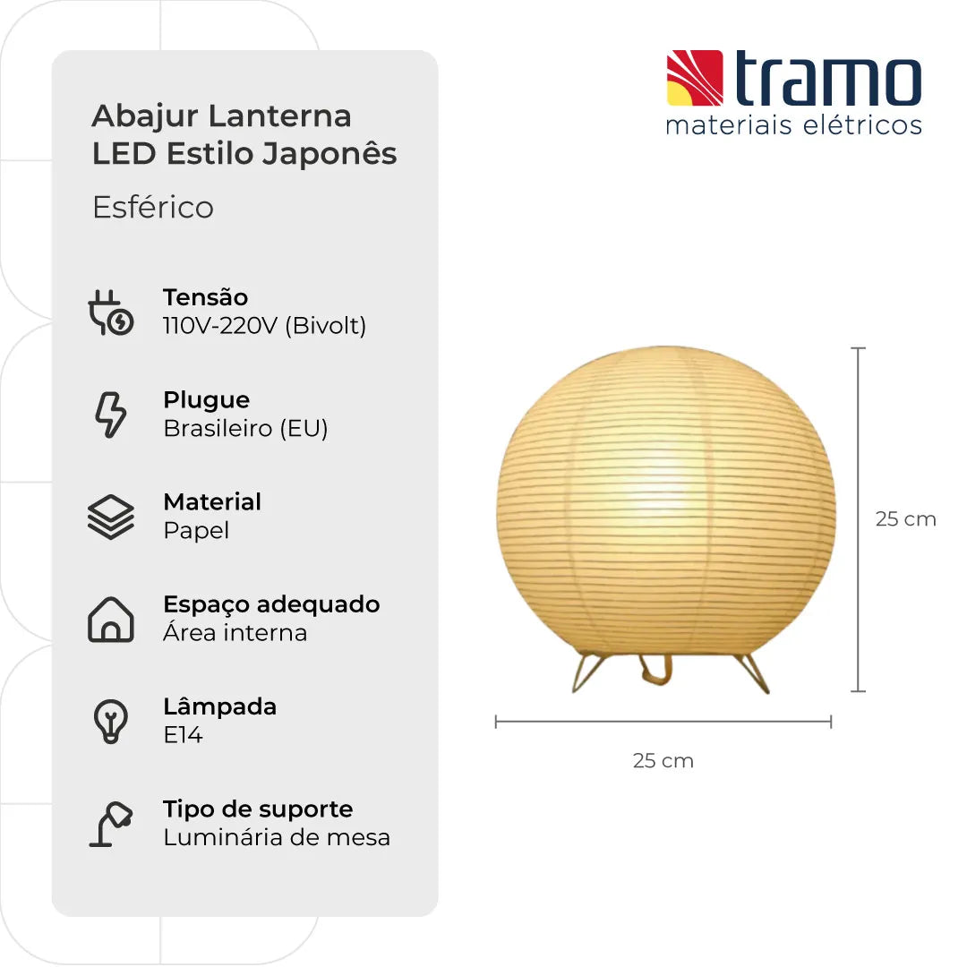 Abajur Lanterna LED Estilo Japonês | Loja Tramo