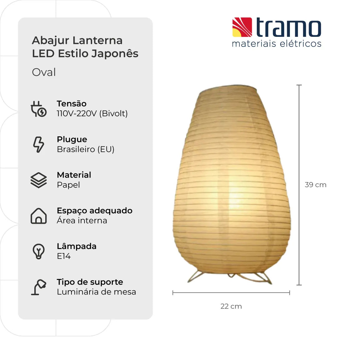 Abajur Lanterna LED Estilo Japonês | Loja Tramo