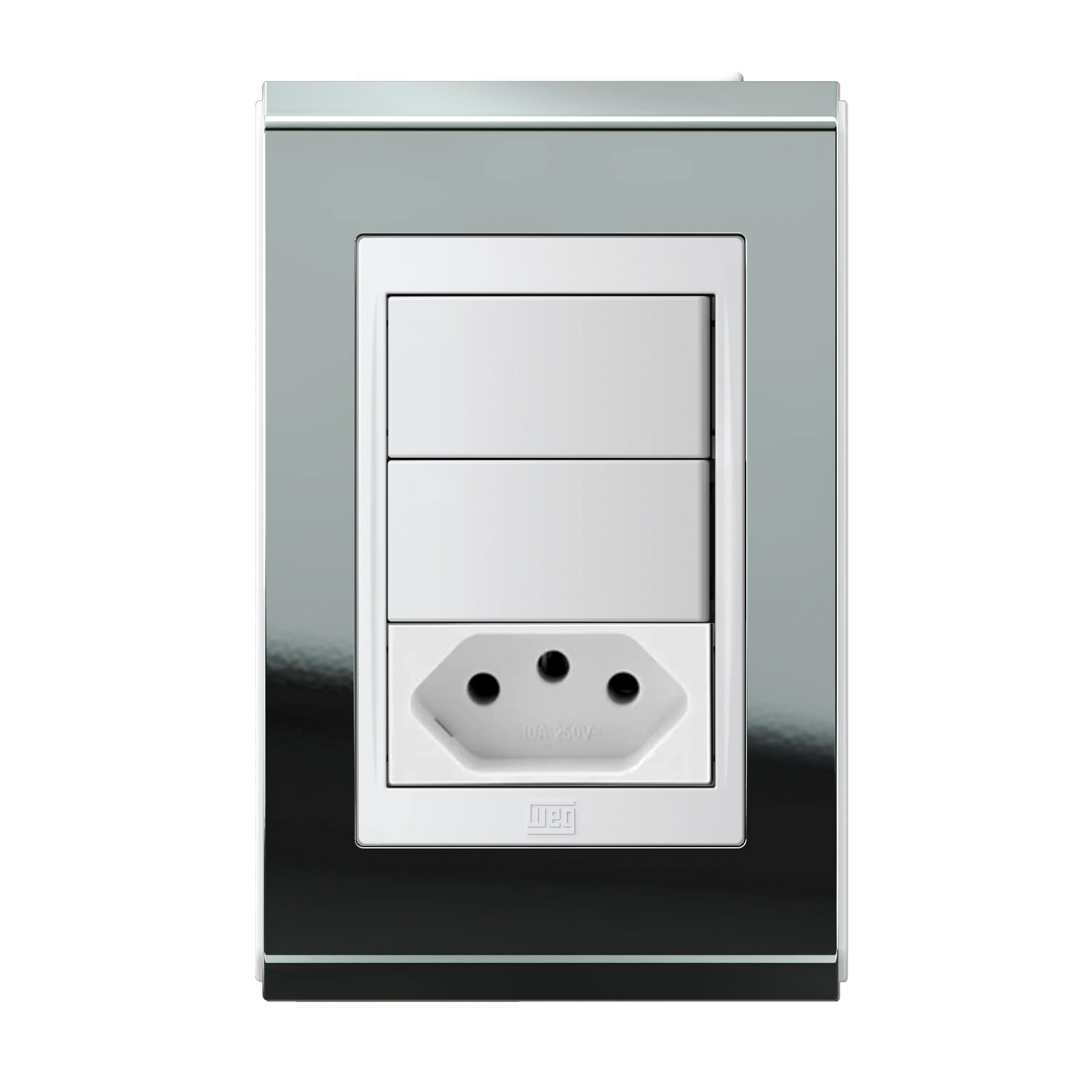 Conjunto 2 Interruptores Simples/Paralelo LED + Tomada 2P+T 10A OU 2 Interruptores Simples + Tomada 2P+T 10A (Refinatto) | Loja Tramo