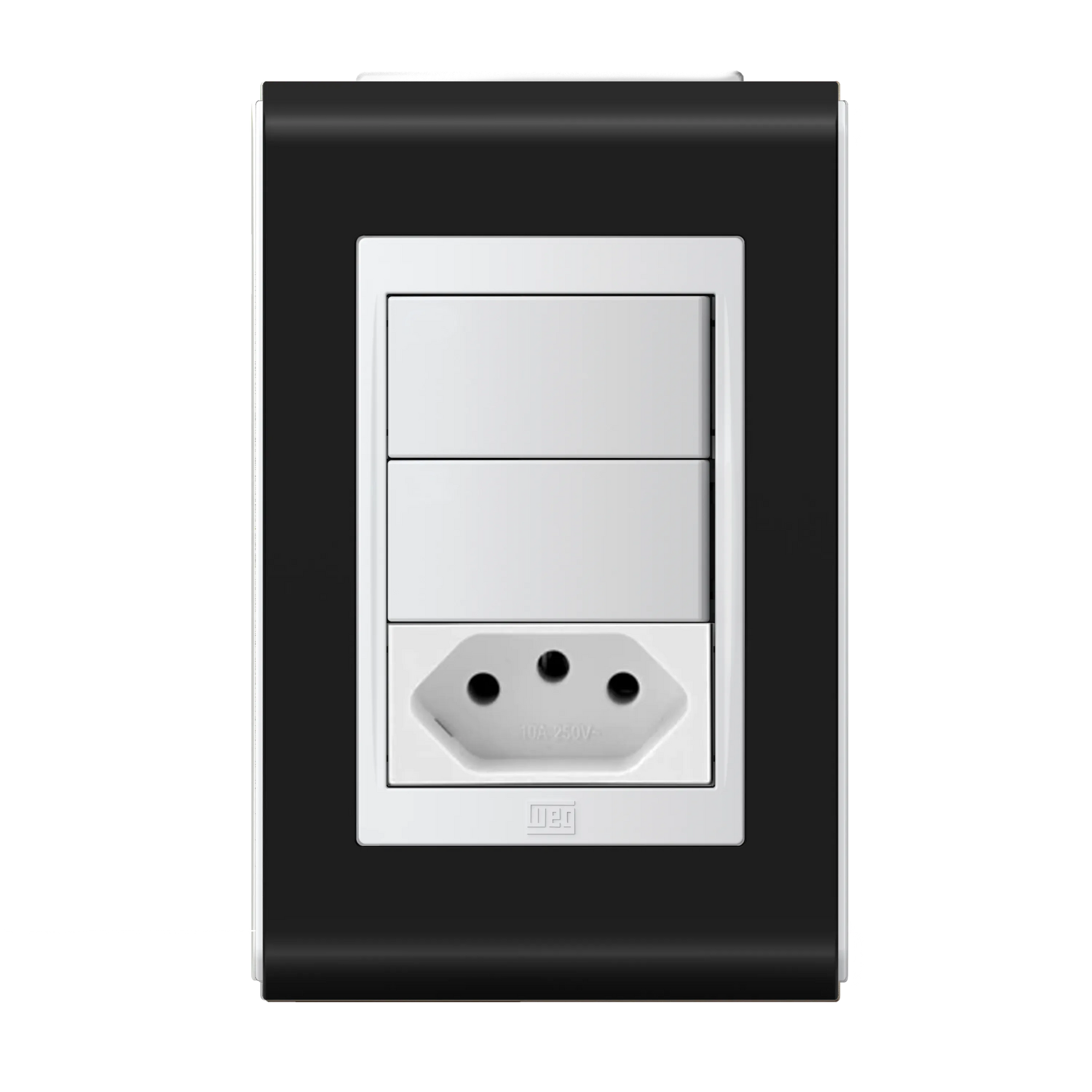 Conjunto 2 Interruptores Simples/Paralelo LED + Tomada 2P+T 10A OU 2 Interruptores Simples + Tomada 2P+T 10A (Refinatto) | Loja Tramo