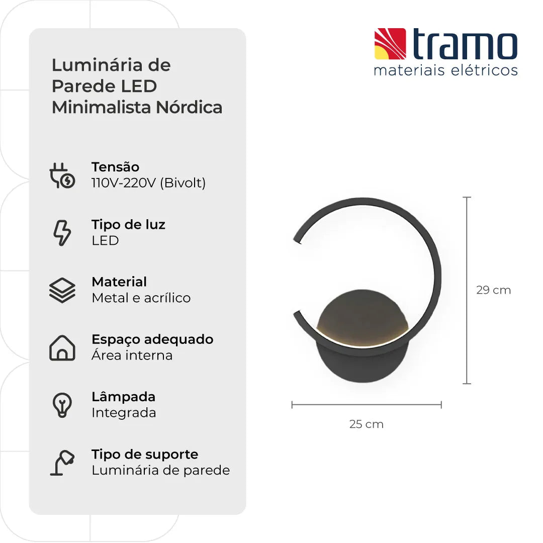 Luminária de Parede LED Minimalista Nórdica | Loja Tramo