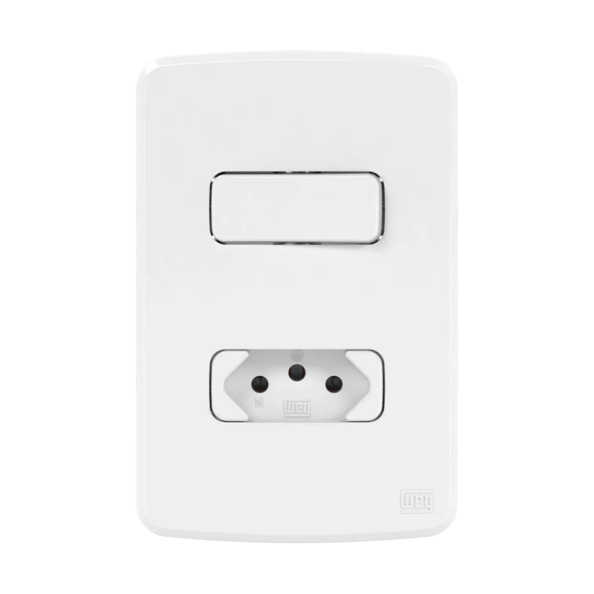 Conjunto 1 interruptor simples + 1 tomada 2P+T 10 A ou 20A- 250 V CA + placa 4x2” + suporte (Composé) | Loja Tramo