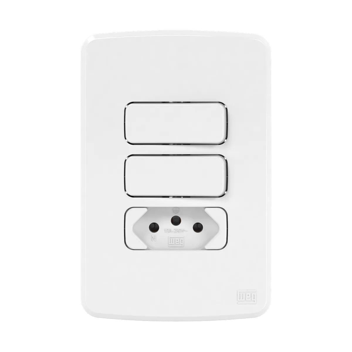 Conjunto 2 interruptores simples + 1 tomada 2P+T 10 A - 250 V CA (Composé) | Loja Tramo