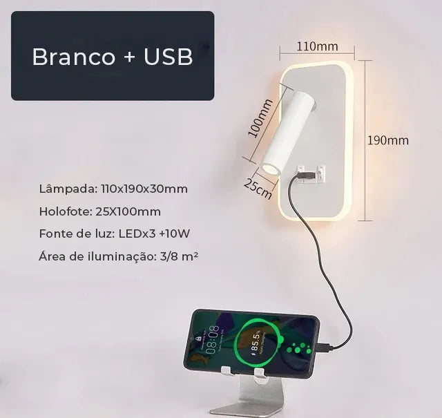 Lâmpada LED para cabeceira com USB | Loja Tramo