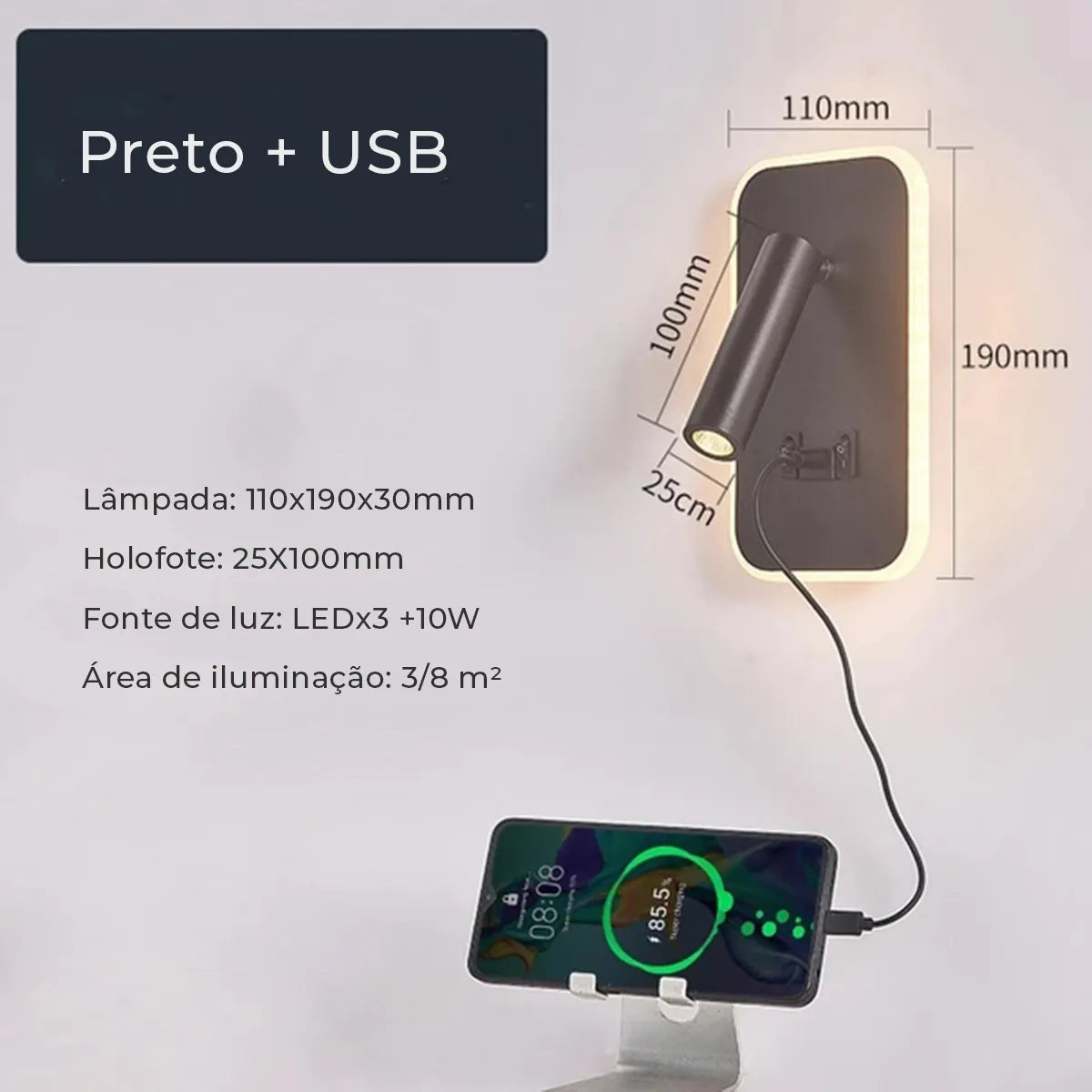 Lâmpada LED para cabeceira com USB | Loja Tramo