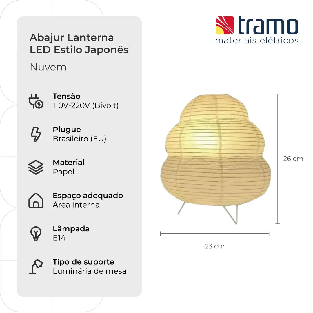 Abajur Lanterna LED Estilo Japonês | Loja Tramo