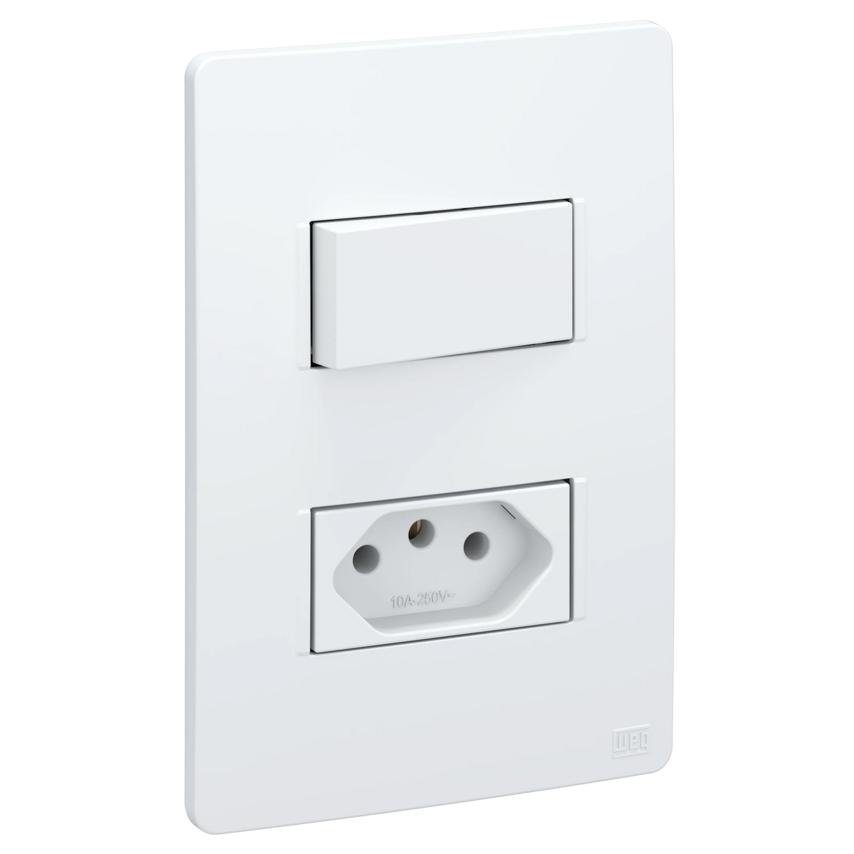 Conjunto 1 interruptor simples + 1 tomada 2P+T 10A ou 20A - 250V CA + placa 4x2” + suporte (Esatta) | Loja Tramo