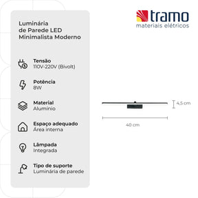 Luminária de Parede LED Minimalista Moderno | Loja Tramo